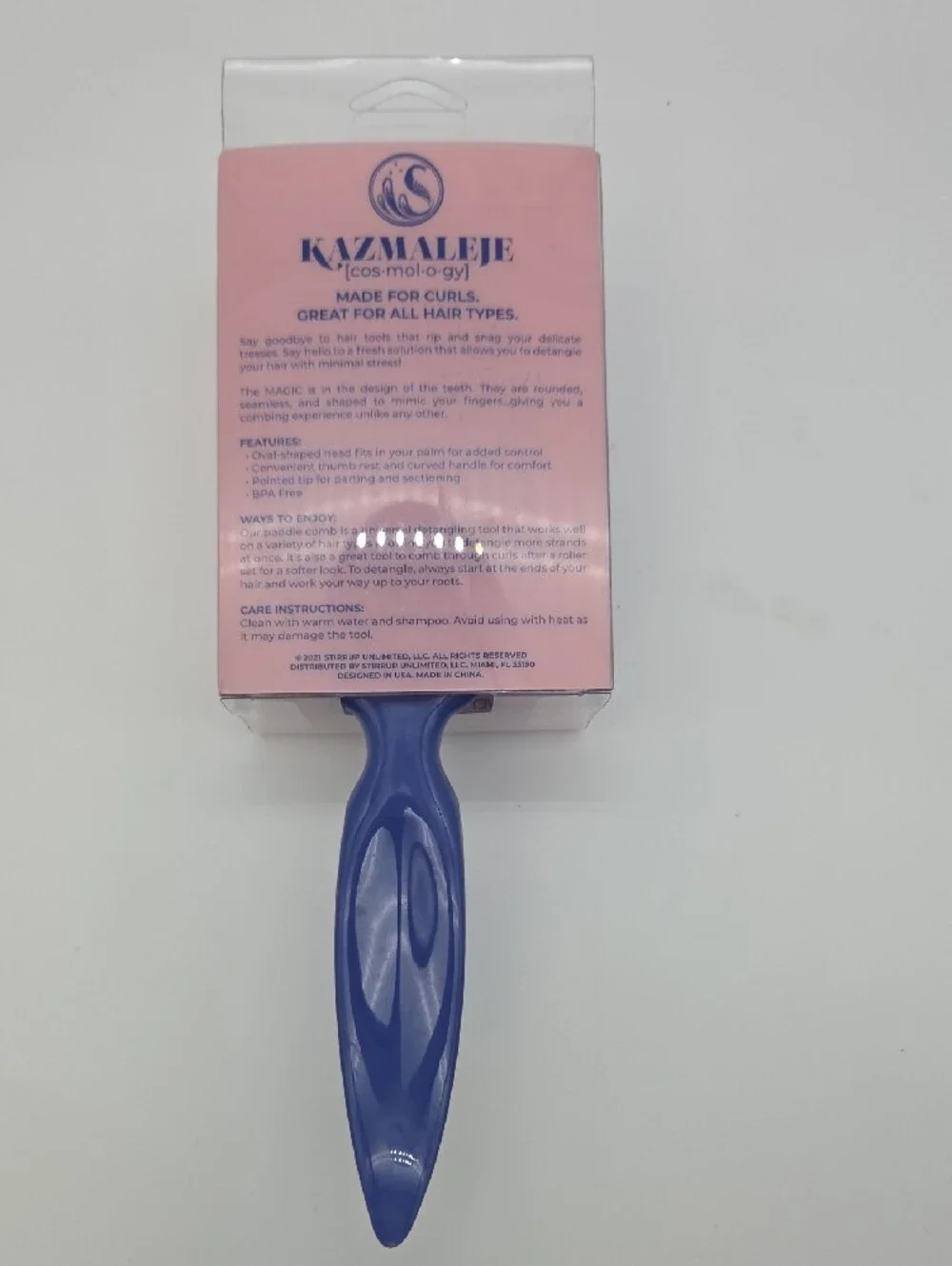 Kazmaleje KurlsPlus Paddle Comb in Blue